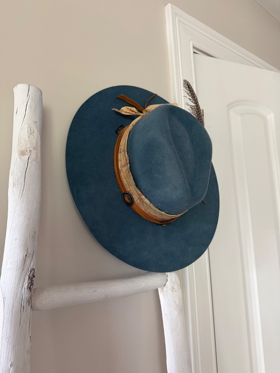Stampede Hats Blue Wool Felt Fedora Small Custom Decorated Boho Western main image 6